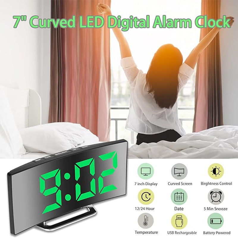 LED منبه رقمي شاشة منحنية مرآة - مراجعة Modern Electronics Gadgets وسعره