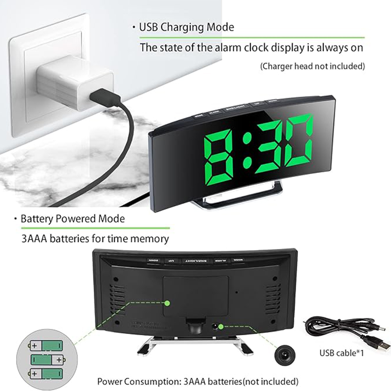 LED منبه رقمي شاشة منحنية مرآة - مراجعة Modern Electronics Gadgets وسعره